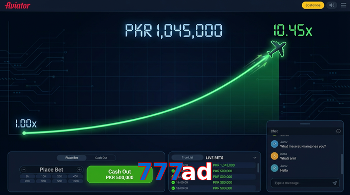 Main screen of 777Ad aviator page for PK players